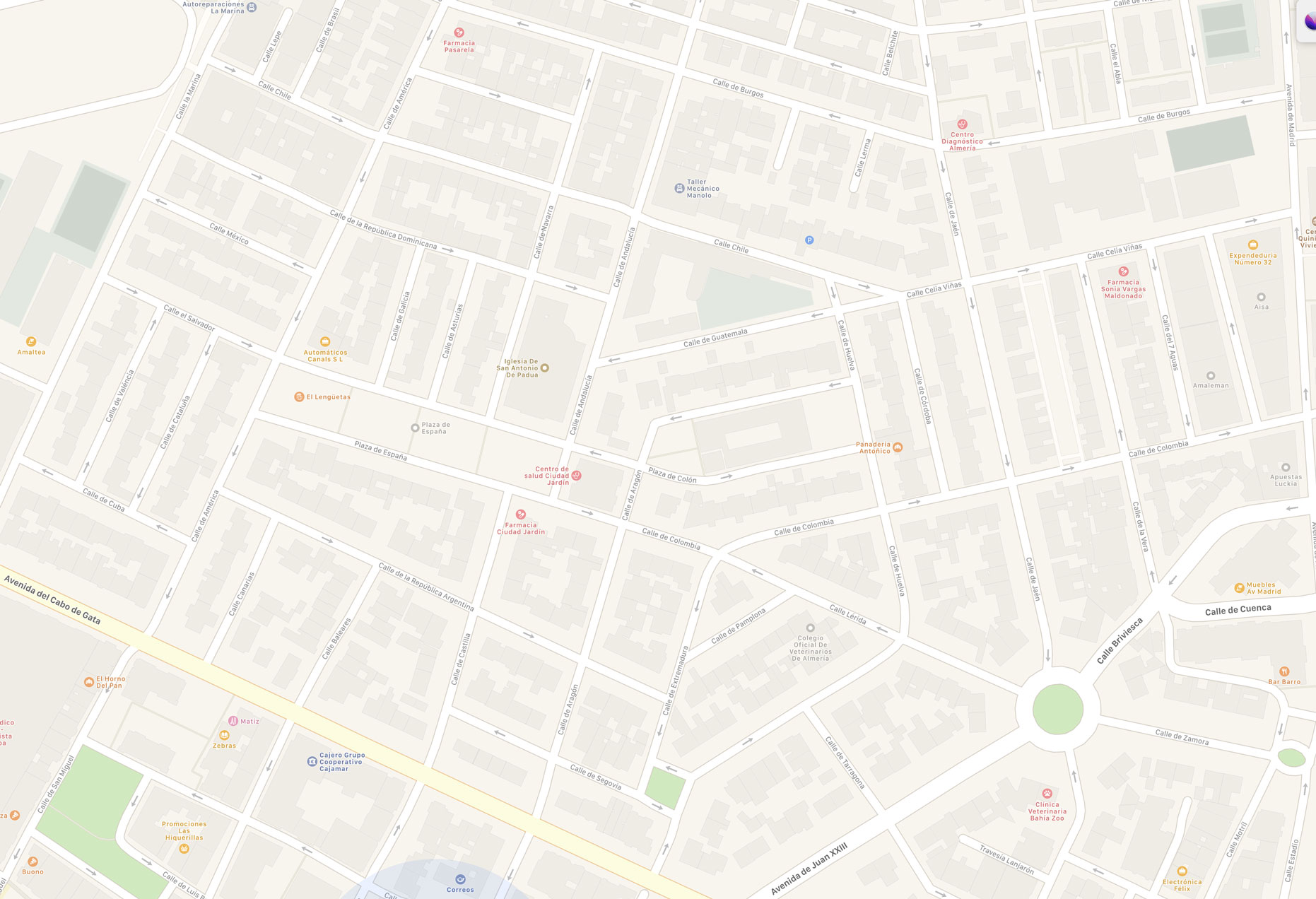 Plano del barrio de CIudad Jardin en Almería